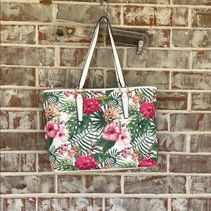Franco Sarto Floral Hawaiian Tote Bag with White Straps